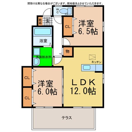 グランモア那賀川Ｂ棟の物件間取画像